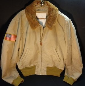 VTG Ralph Lauren Denim & Supply Army Tan Canvas Bomber Jacket Coat
